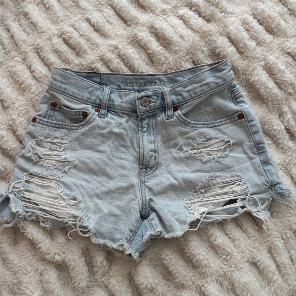 American Eagle Outfitters Distressed Light Blue Jean Shorts
